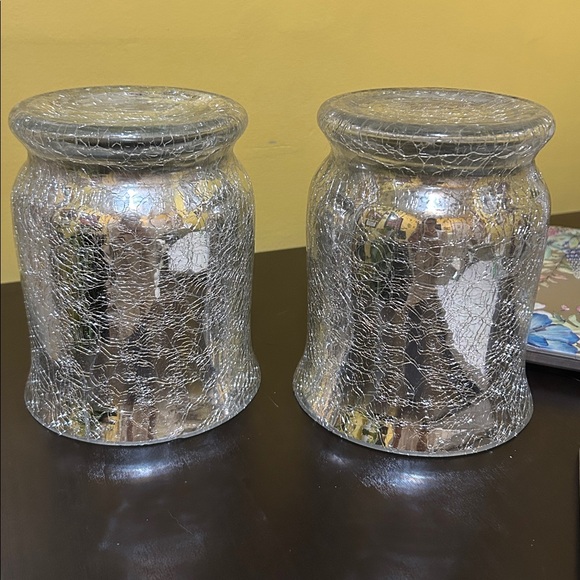 T.J.Maxx Two Silver Crackle Glass Vase or could be used for candle holder! - Picture 2 of 7